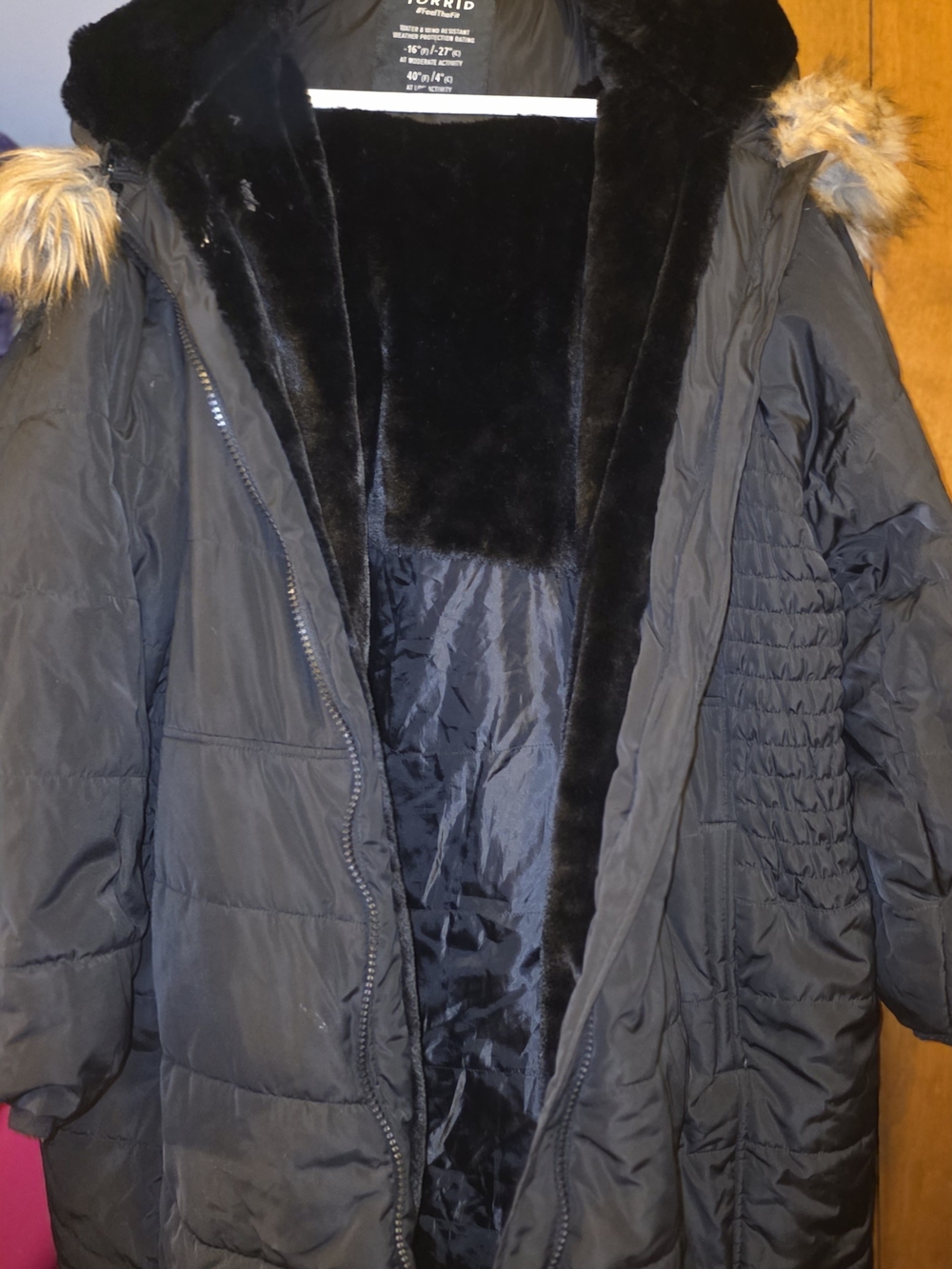 torrid Black Faux-Fur Trim Quilted Puffer Coat